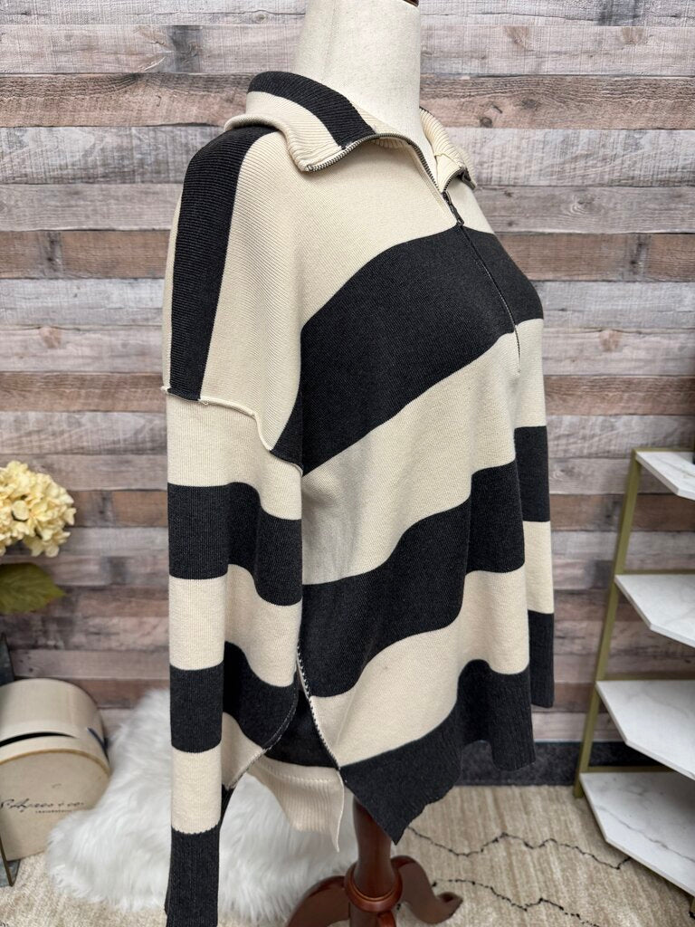 By Together cream, and black quarter zip pullover sweatshirt cream/black small women SWEATSHIRTS/HOODIES