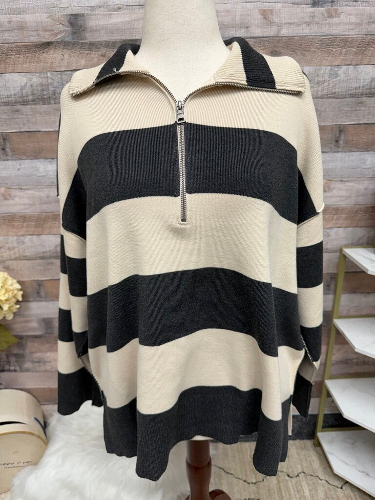 By Together cream, and black quarter zip pullover sweatshirt cream/black small women SWEATSHIRTS/HOODIES