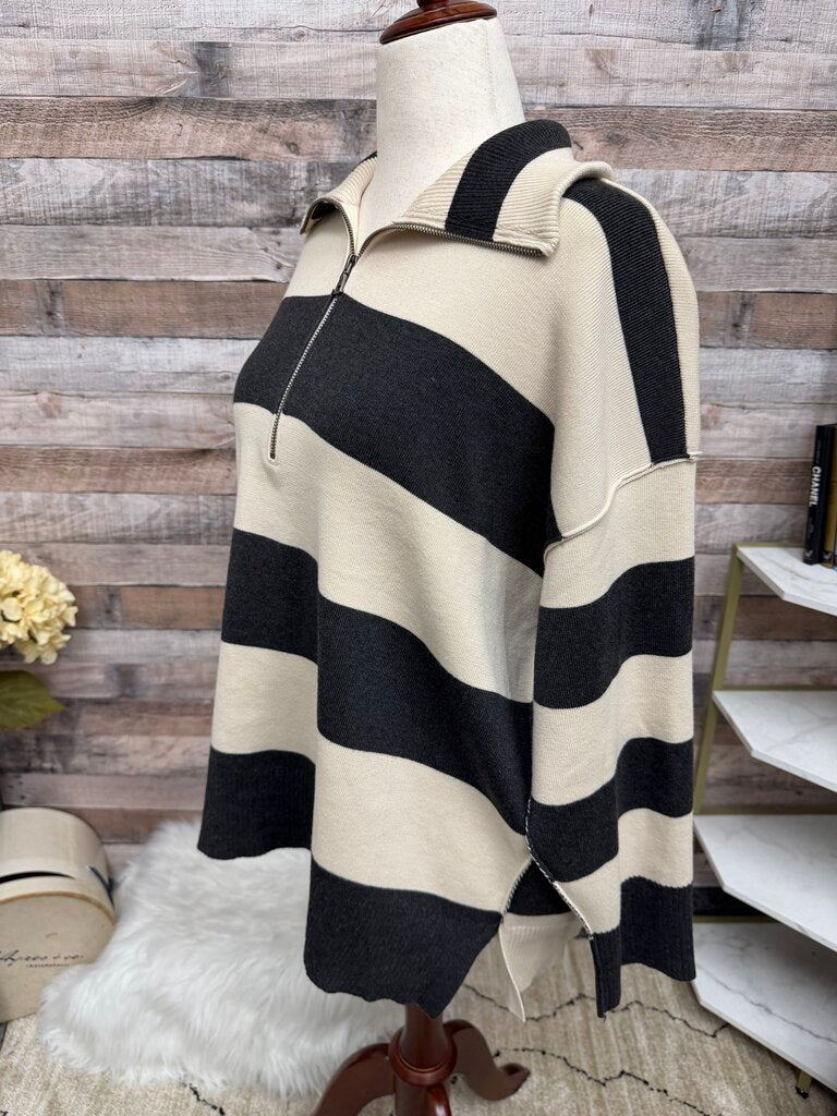 By Together cream, and black quarter zip pullover sweatshirt cream/black small women SWEATSHIRTS/HOODIES