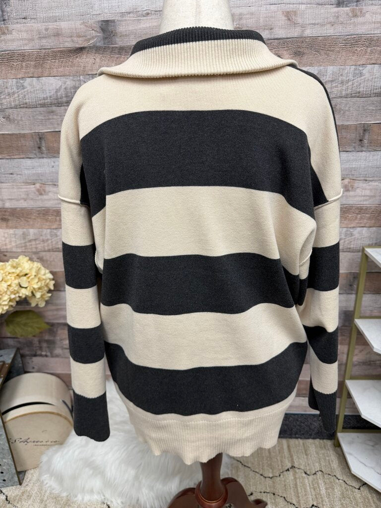 By Together cream, and black quarter zip pullover sweatshirt cream/black small women SWEATSHIRTS/HOODIES