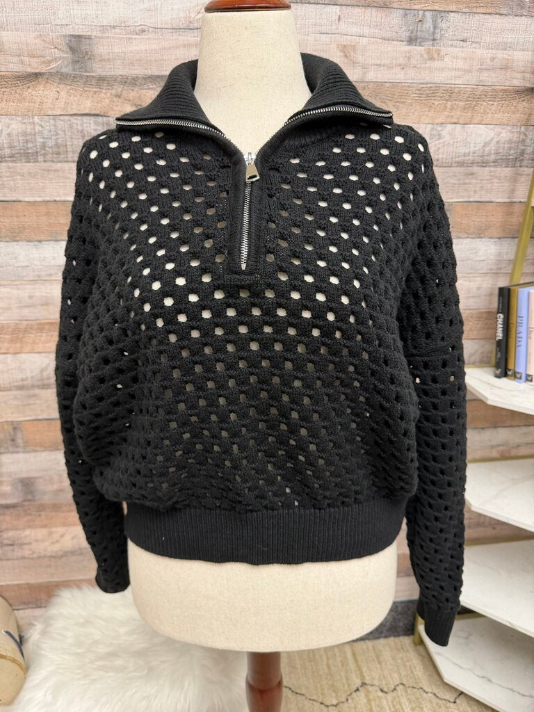 Elan black crochet sweater half zip pullover Elan Devan black medium women SWEATERS