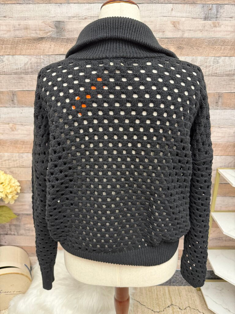 Elan black crochet sweater half zip pullover Elan Devan black medium women SWEATERS