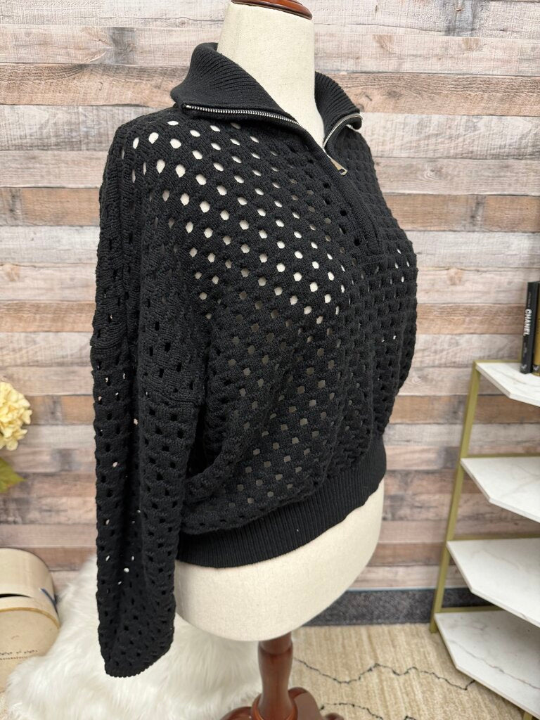 Elan black crochet sweater half zip pullover Elan Devan black medium women SWEATERS