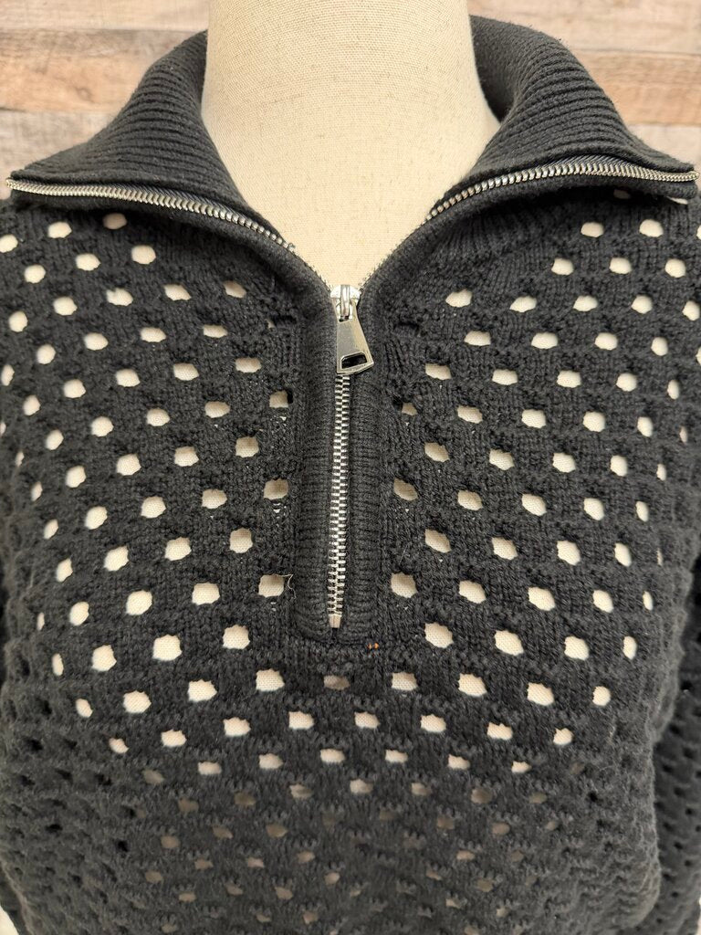Elan black crochet sweater half zip pullover Elan Devan black medium women SWEATERS
