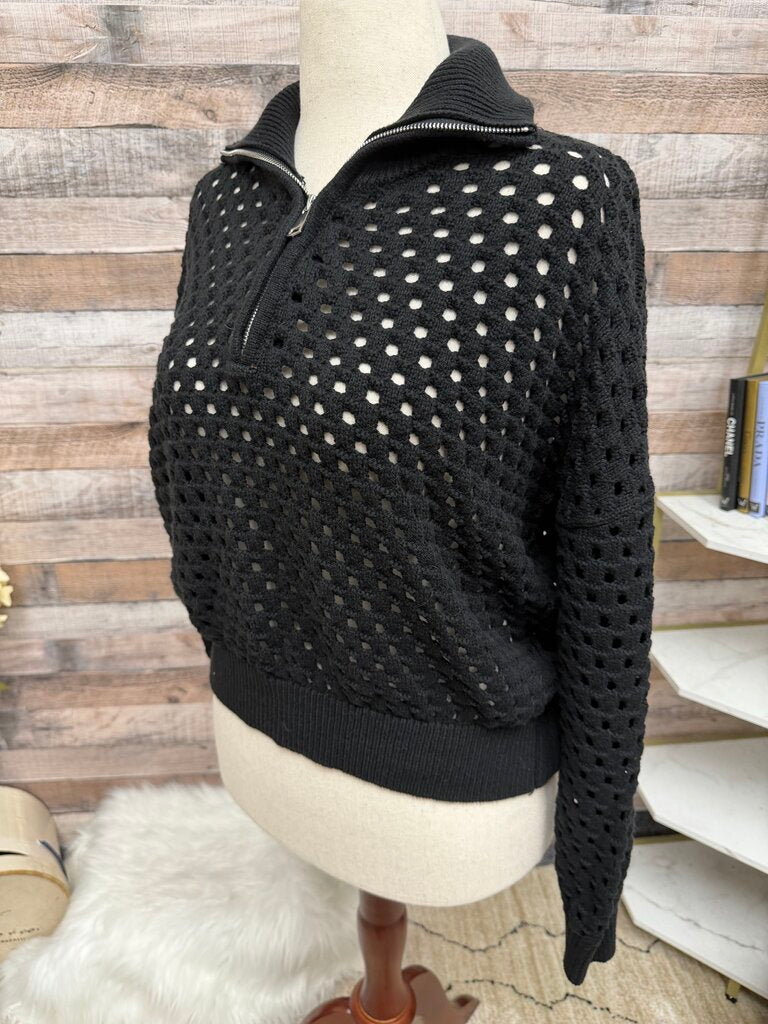 Elan black crochet sweater half zip pullover Elan Devan black medium women SWEATERS
