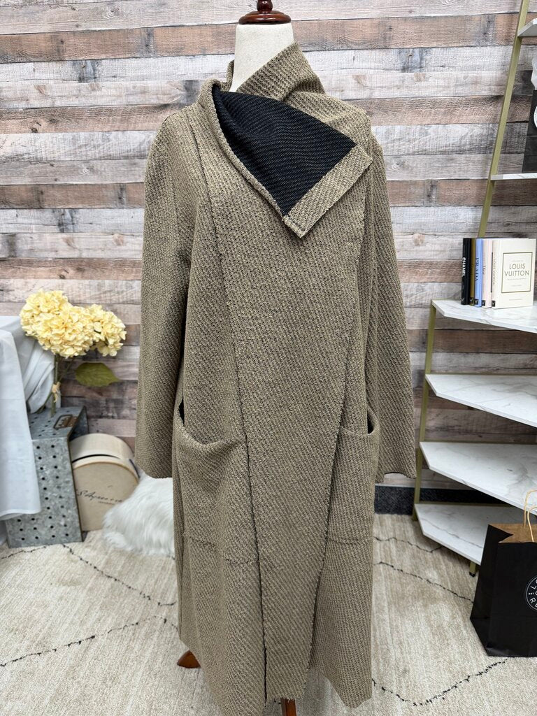 LUUKAA tan wool blend hooded wrap coat