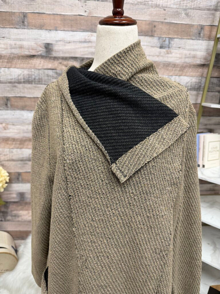 LUUKAA tan wool blend hooded wrap coat