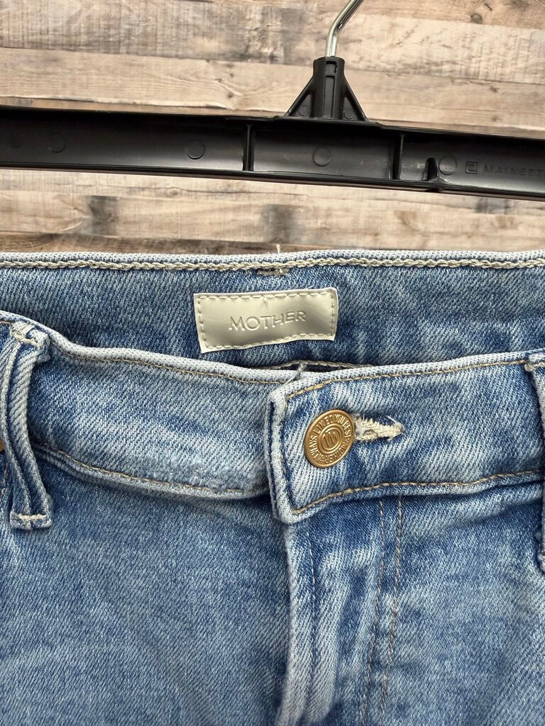 Mother light blue distressed high rise ankle jean
