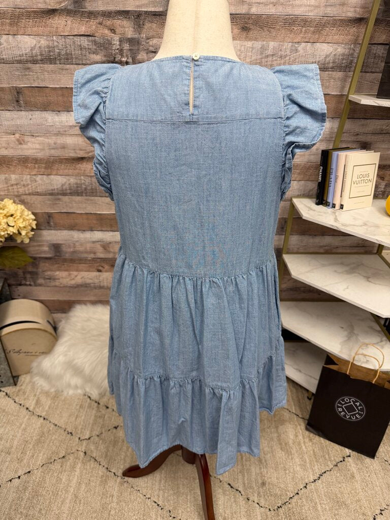 J Crew blue tiered mini dress with flutter sleeves