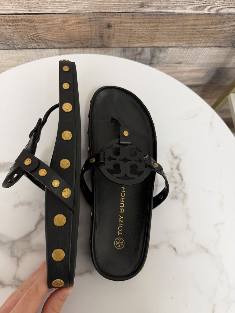 Tory Burch black leather thong sandal Miller Cloud