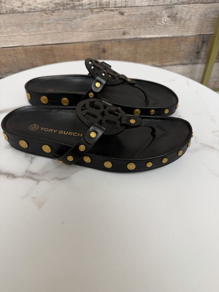 Tory Burch black leather thong sandal Miller Cloud