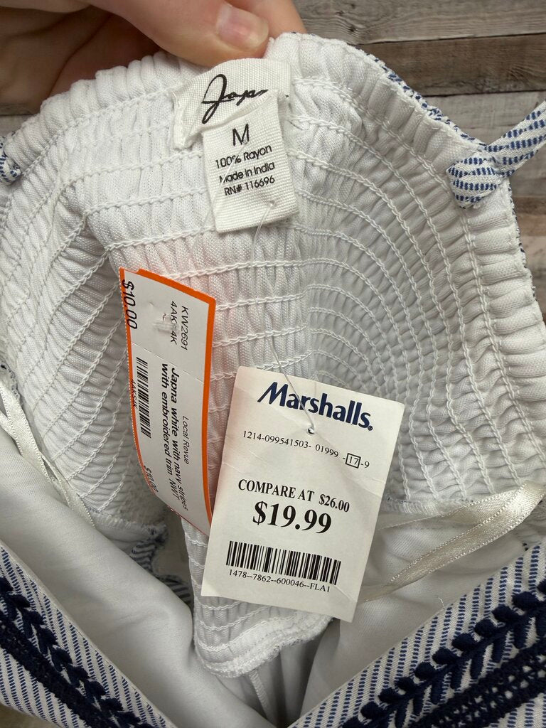 Japna white with navy stripes with embroidered trim NWT