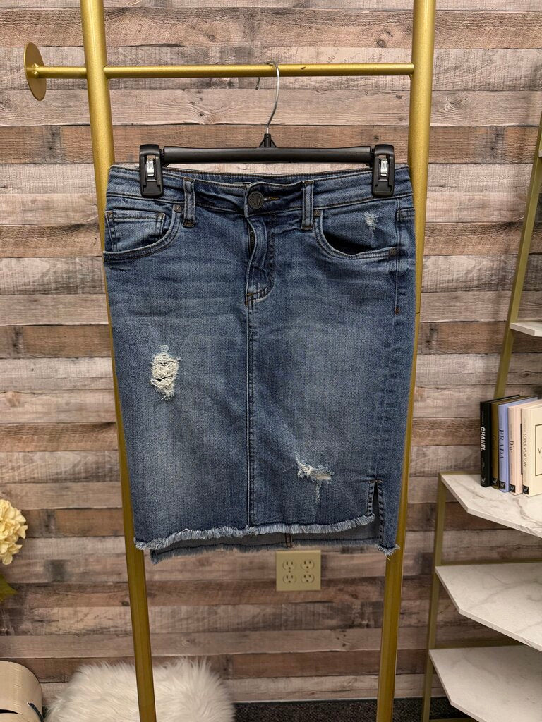 KUT jean skirt distressed pencil skirt