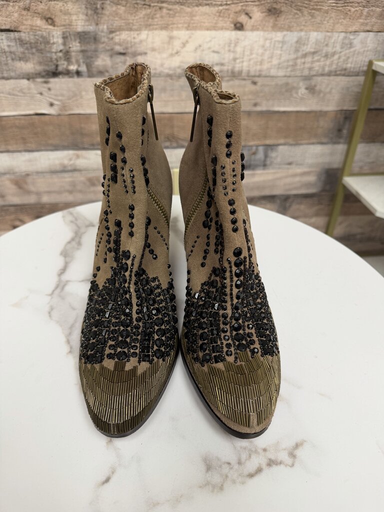 Donald Pliner brown with black embellishment western style bootie