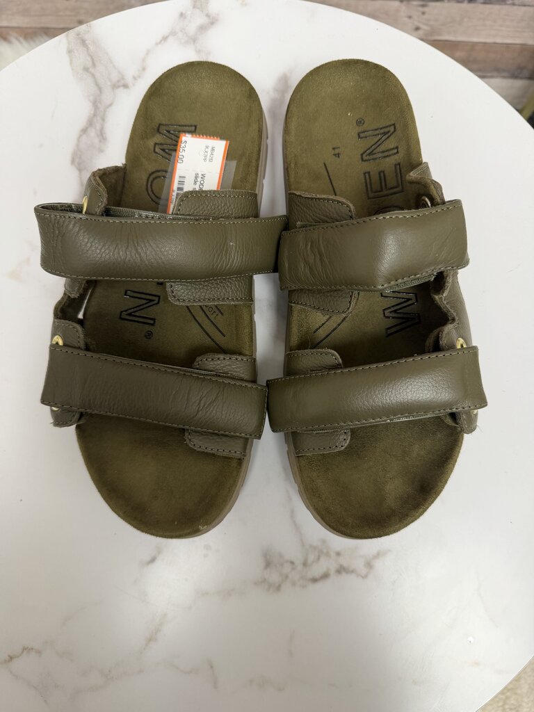 WODEN green double strap slide sandal