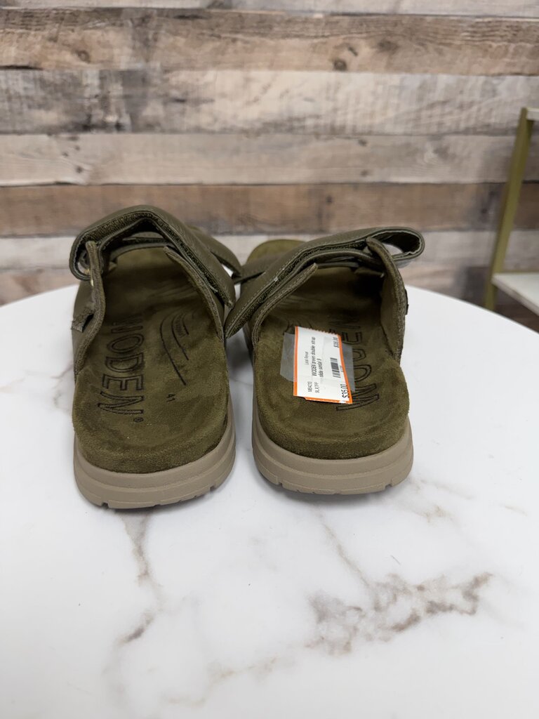 WODEN green double strap slide sandal