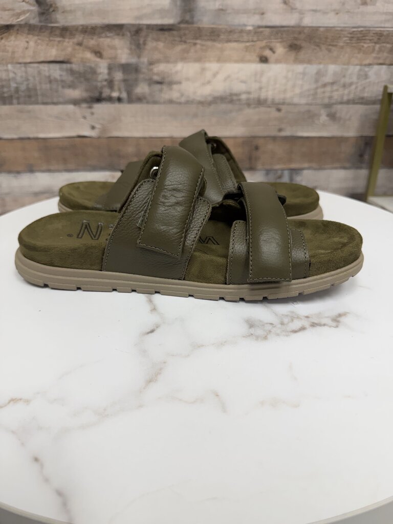 WODEN green double strap slide sandal