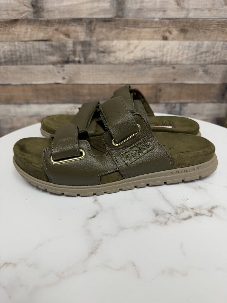 WODEN green double strap slide sandal