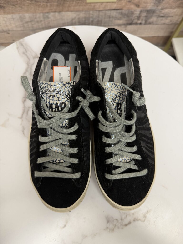 P448 black zebra suede and leather John low top