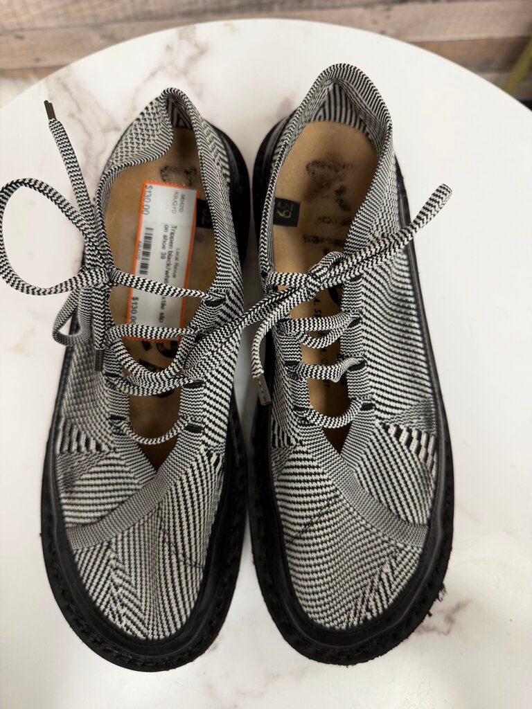 Trippen black/white textile slip on shoe