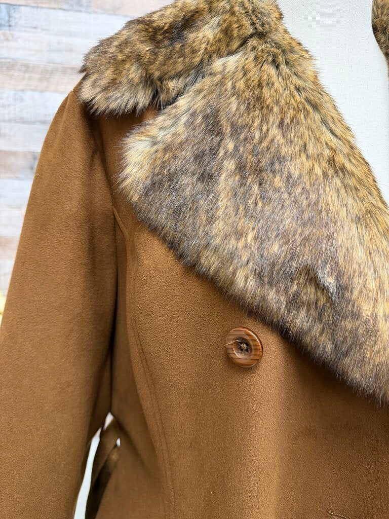 Chicos brown faux suede fur collar jacket NWT