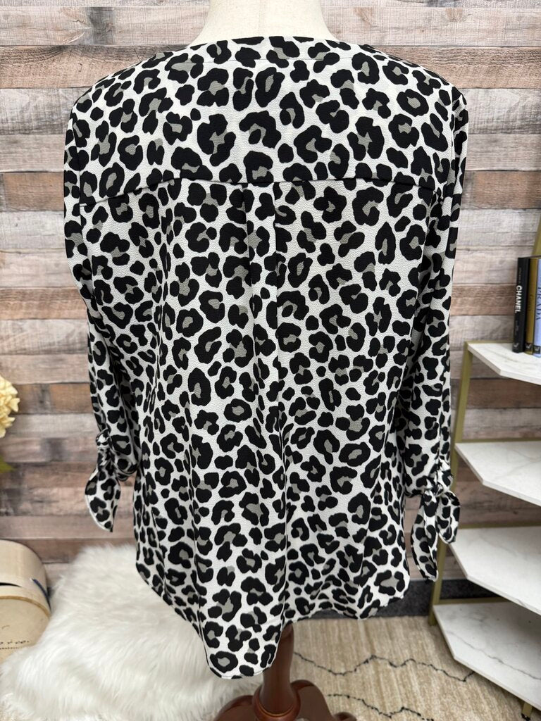 Michael Kors cheetah print tie sleeve blouse Michael Kors White/Black L women BLOUSES