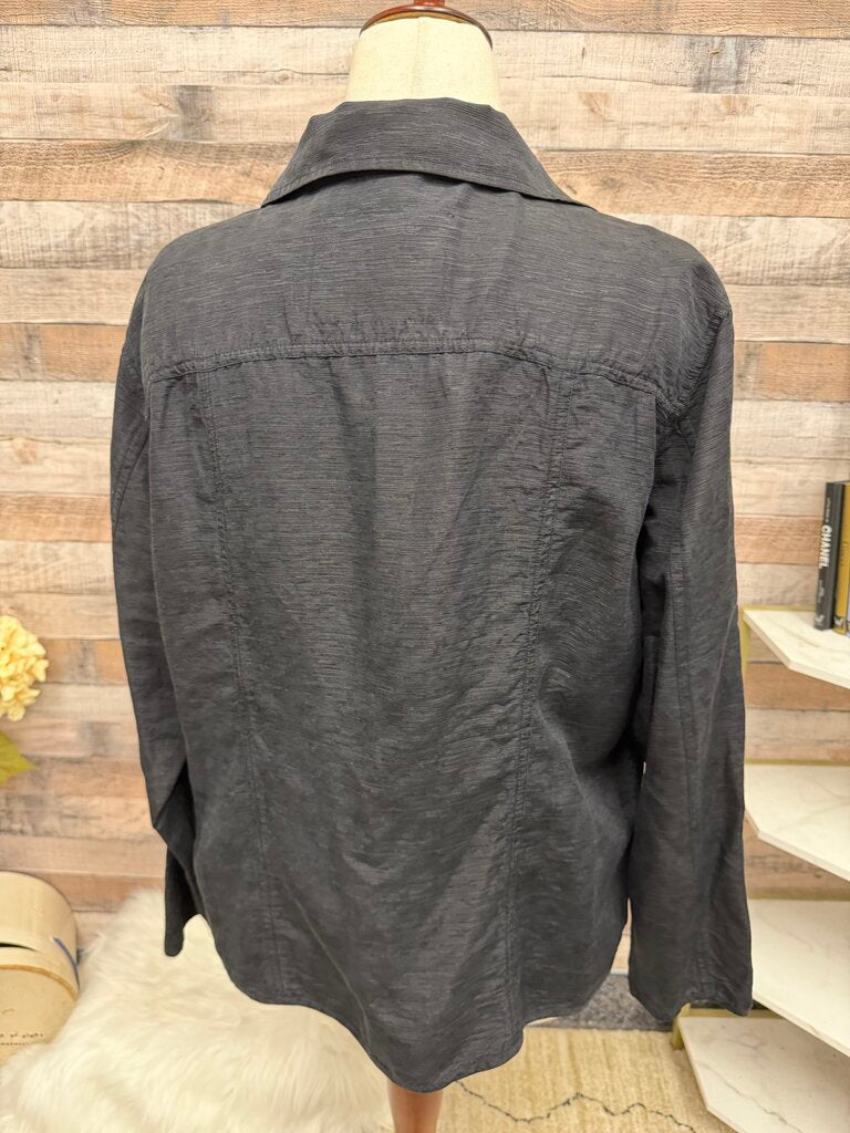 Chicos black silk linen button shirt jacket Chico's Black XL women TOPS
