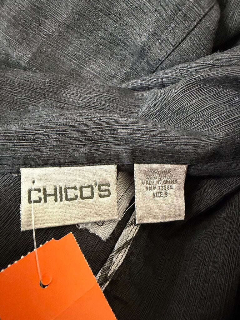 Chicos black silk linen button shirt jacket Chico's Black XL women TOPS