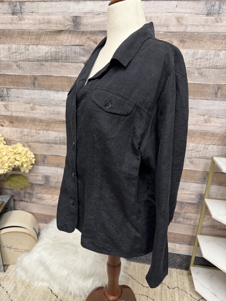 Chicos black silk linen button shirt jacket Chico's Black XL women TOPS