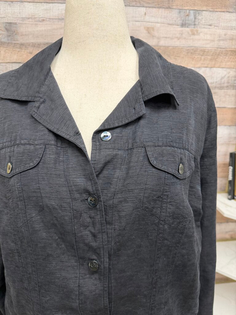 Chicos black silk linen button shirt jacket Chico's Black XL women TOPS