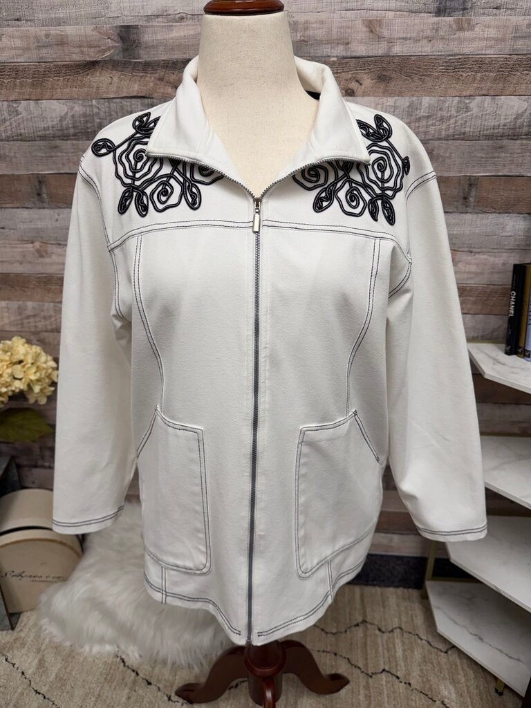 No Label white w/ black embroidery zip up