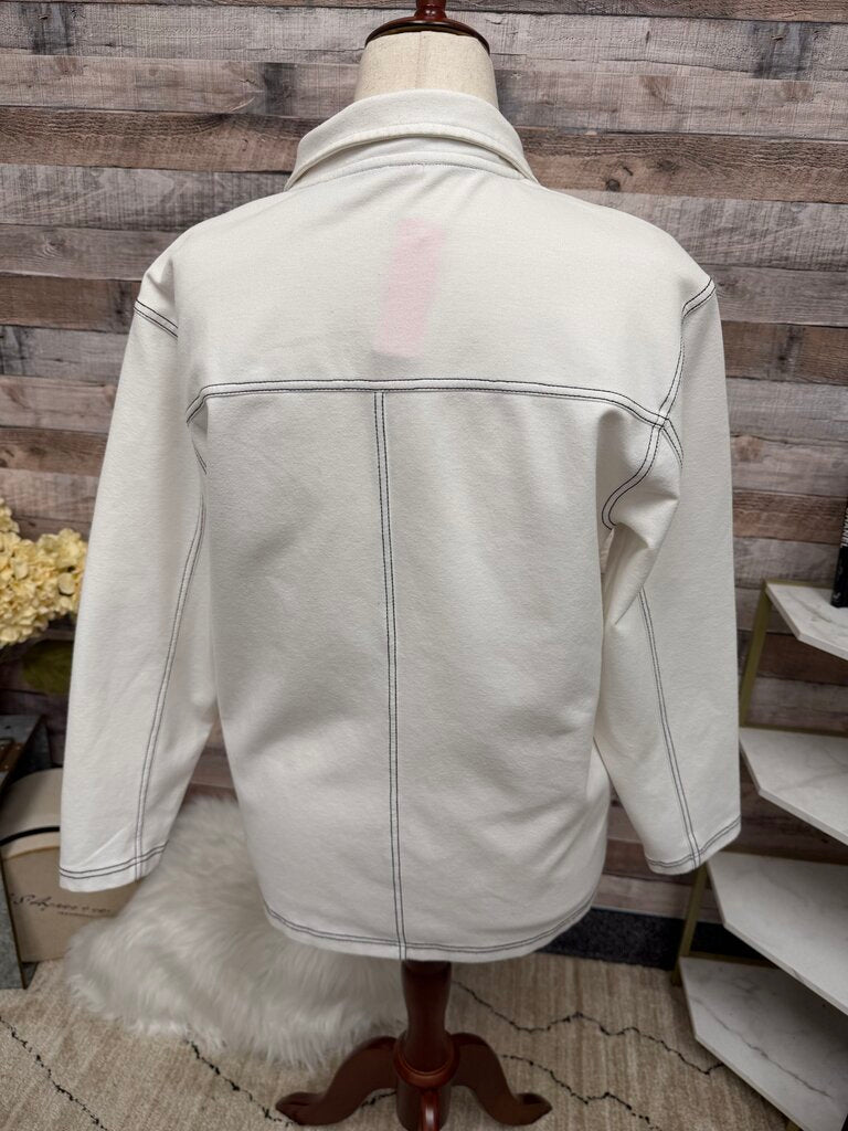 No Label white w/ black embroidery zip up N/A White L women SWEATERS
