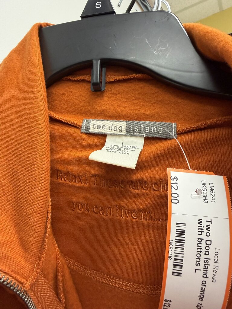 Two Dog Island orange zip up with buttons