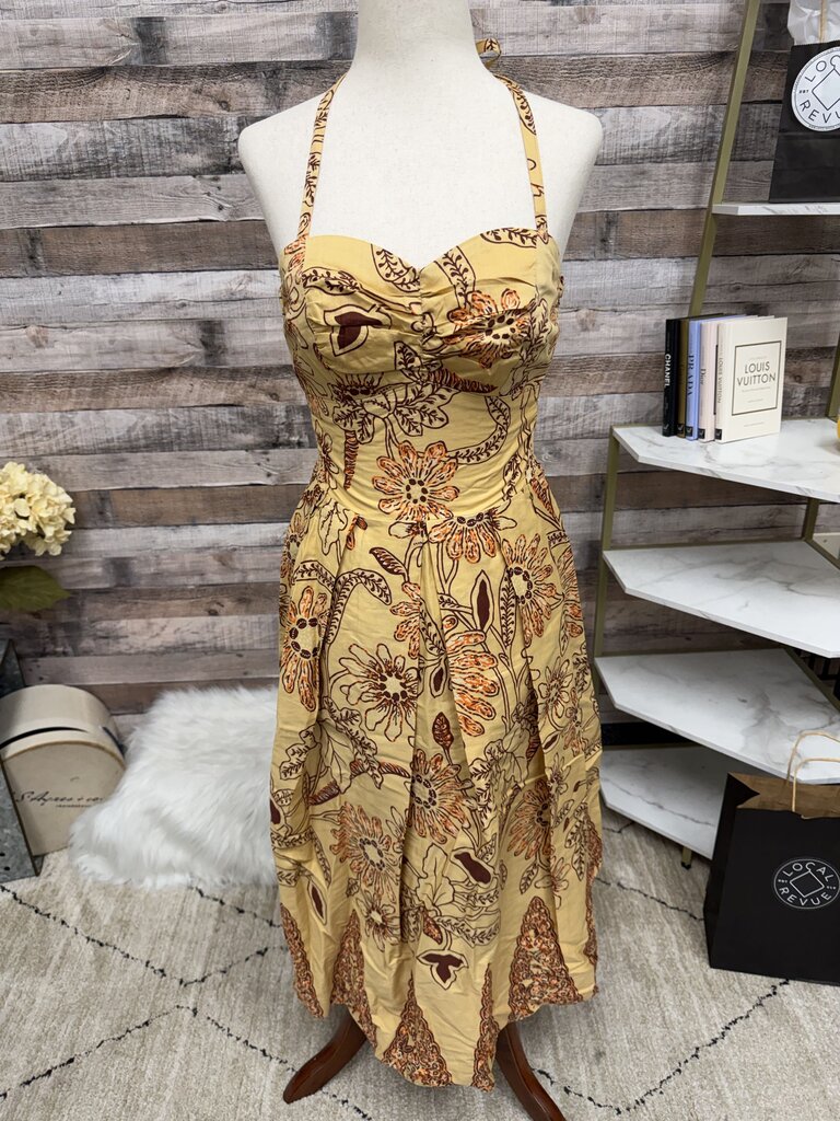 Golden Floral Print Hawaiian Halter Dress No Brand Gold NS women DRESSES