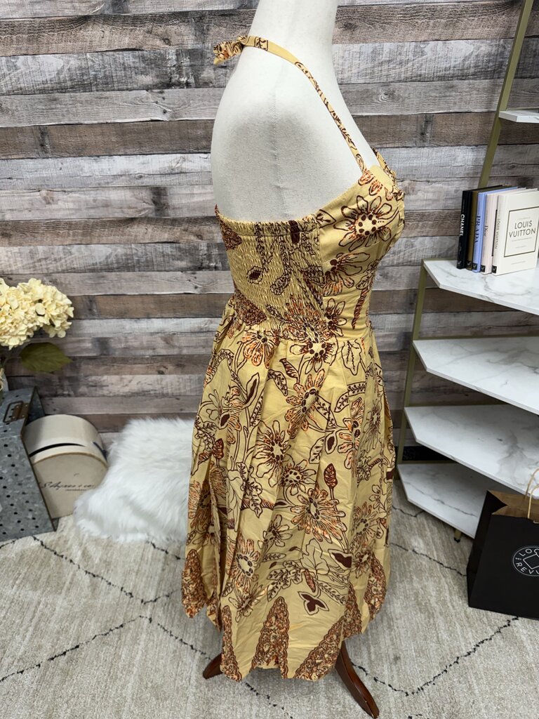 Golden Floral Print Hawaiian Halter Dress No Brand Gold NS women DRESSES