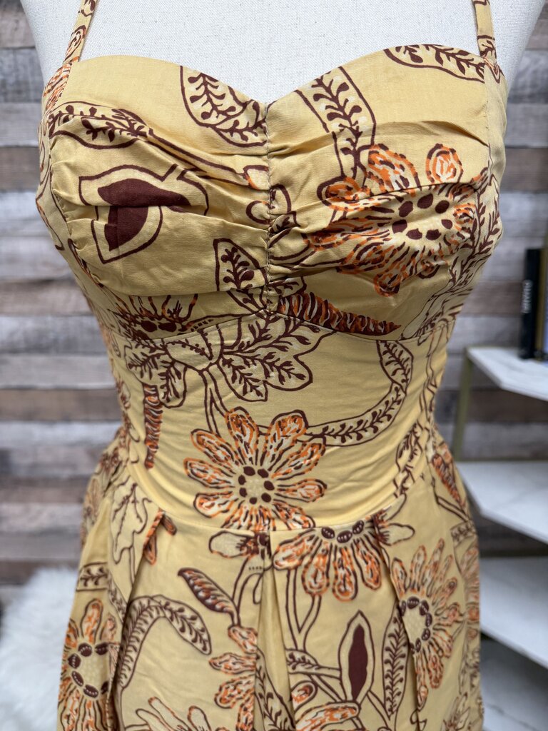 Golden Floral Print Hawaiian Halter Dress No Brand Gold NS women DRESSES