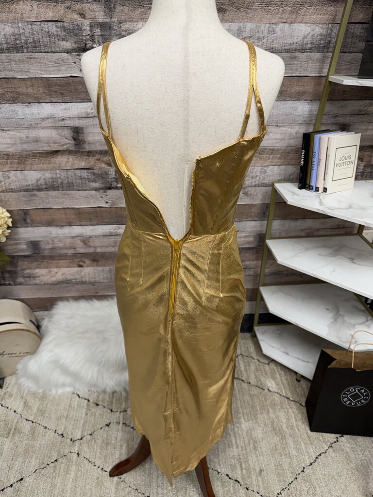 Gold Lame Spaghetti Strap Sheath