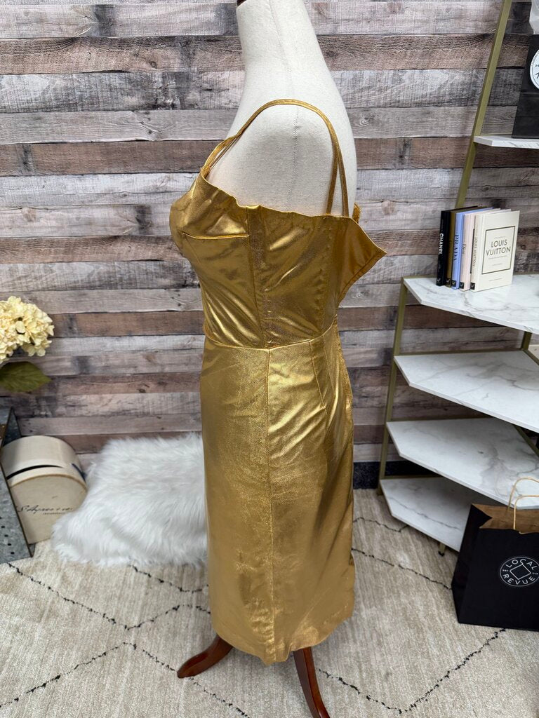 Gold Lame Spaghetti Strap Sheath