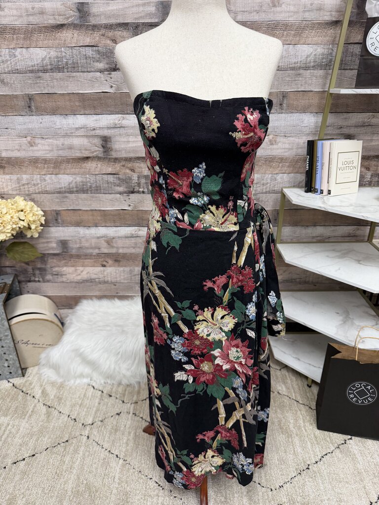 Black Strapless w/Red & Green Floral Print Strapless