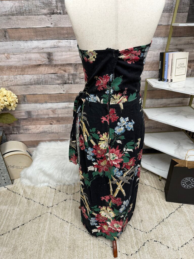 Black Strapless w/Red & Green Floral Print Strapless