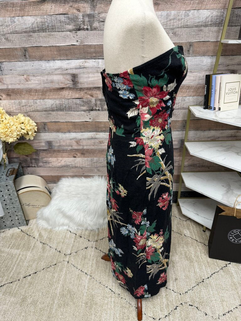 Black Strapless w/Red & Green Floral Print Strapless