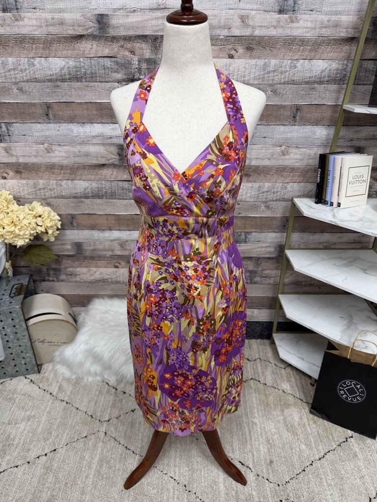 Kay Unger purple multi color floral print dress