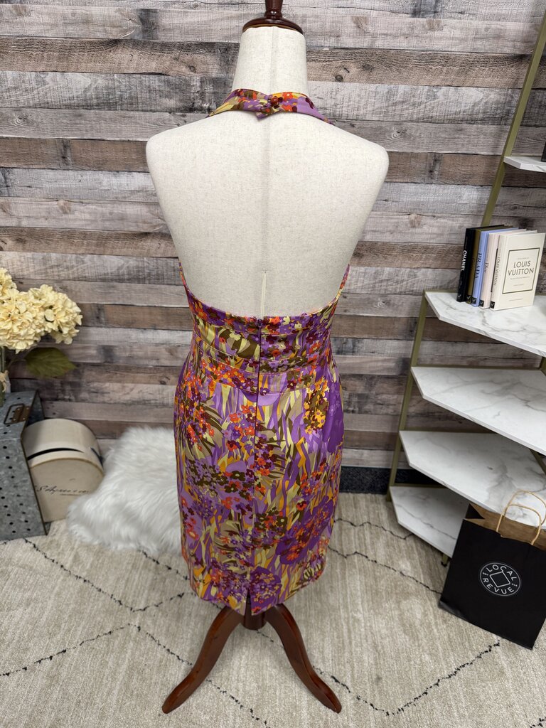 Kay Unger purple multi color floral print dress