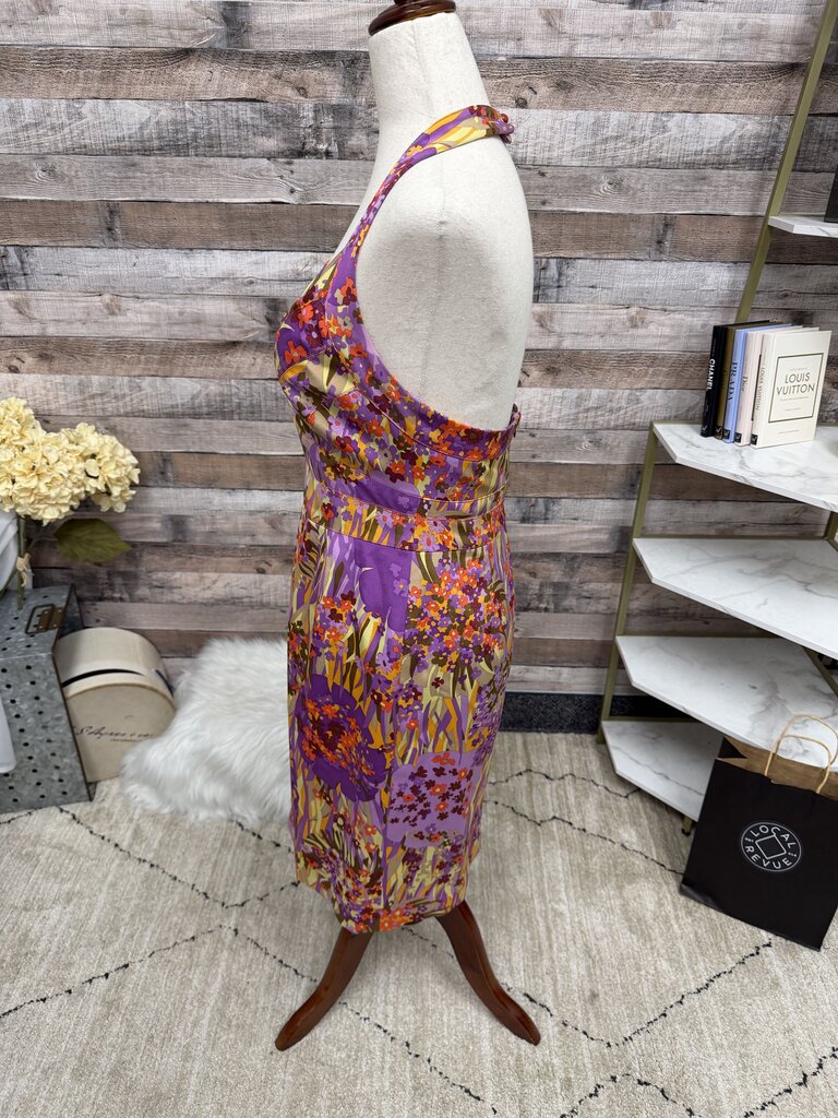 Kay Unger purple multi color floral print dress