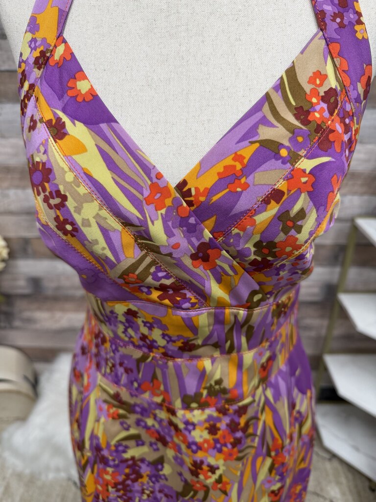 Kay Unger purple multi color floral print dress