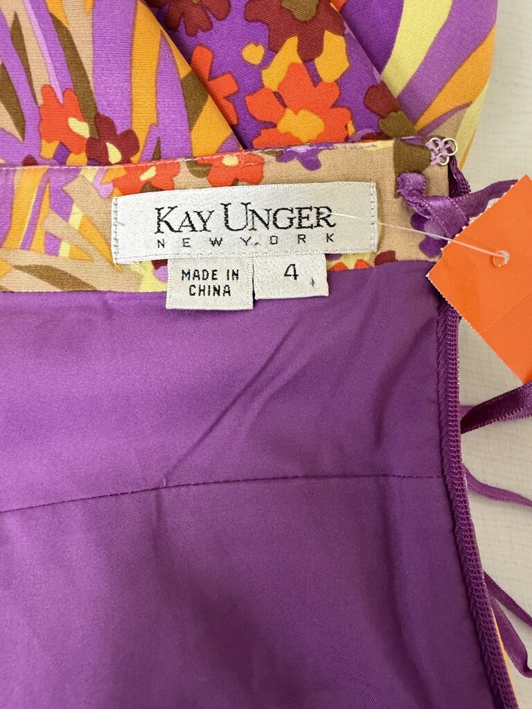 Kay Unger purple multi color floral print dress