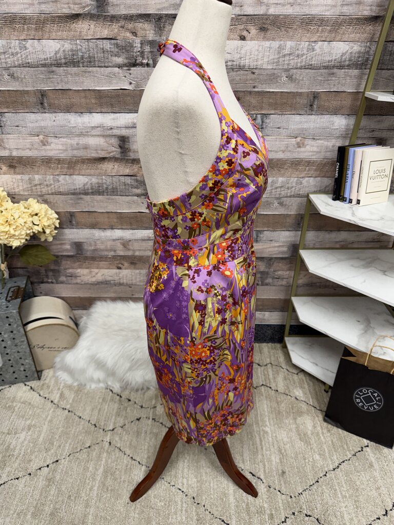 Kay Unger purple multi color floral print dress
