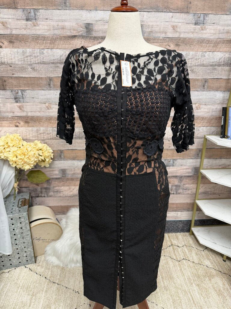 no label lace and mesh sheath dress with nude lining lining