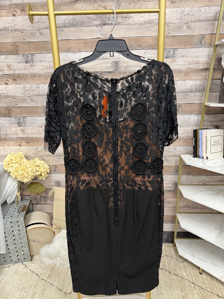 no label black lace and mesh sheath dress with nude lining