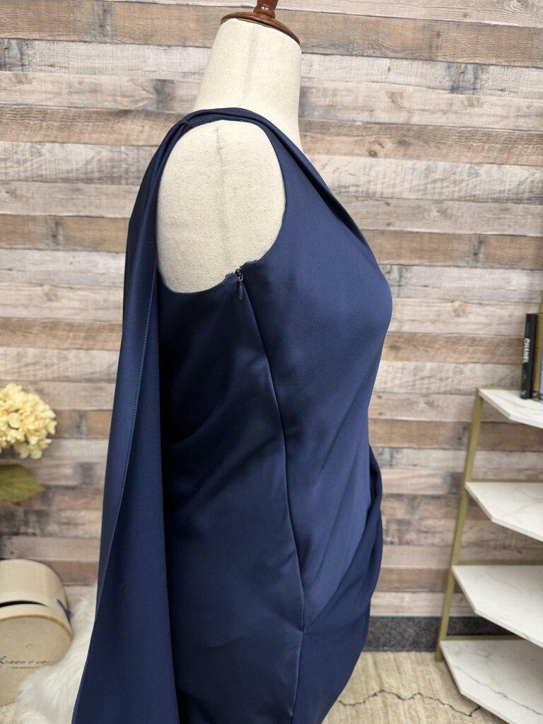 Halston navy draped evening gown